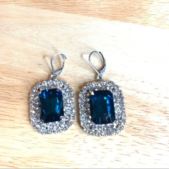 New Sapphire blue crystal crystal collar necklace earrings bangle bracelet set - Picture 8 of 11